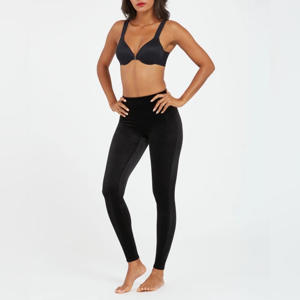 Spanx Luxe Black Velvet High-Rise Shaping Leggings Size M Sculpting Pull-Ons